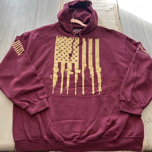 Grunt Style Maroon Tan American Flag Hoodie Sweatshirt Men’s XL - Picture 1 of 8